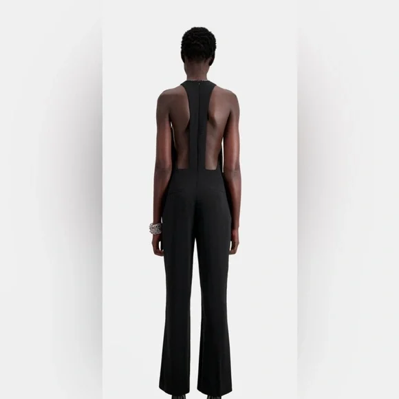 NWT The Kooples BLACK CREPE JUMPSUIT with Silver Chain Neck Detail - Picture 3 of 16